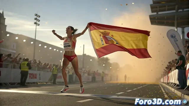 Animación del triunfo de María Pérez en 35 km marcha en Animation Master