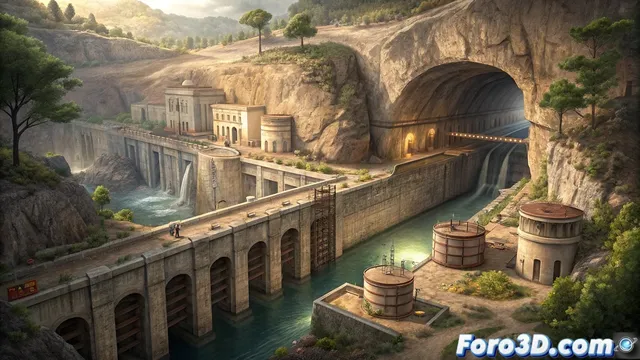 Recreación en Blender del embalse subterráneo oculto descubierto en Valencia