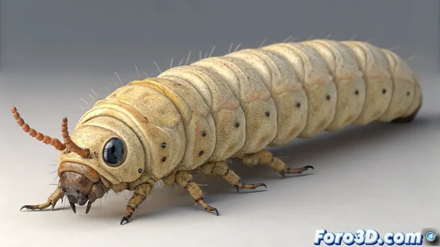 Modelar orugas Galleria mellonella en Lightwave con tecnicas de modelado organico
