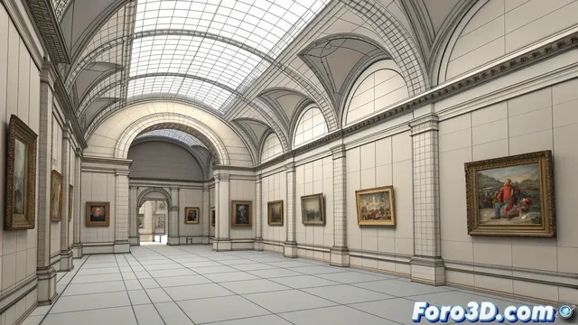 Recreacion digital de la galeria azul del Museo del Prado en Animation:Master