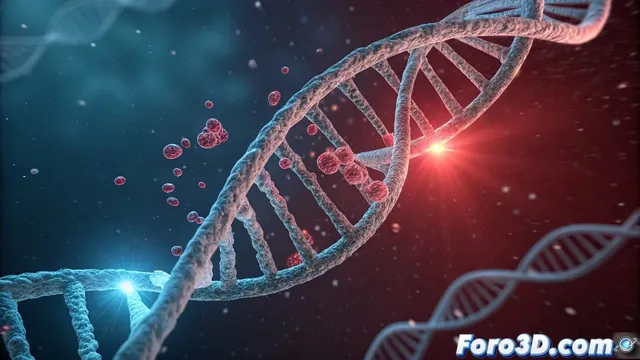 Nanomaterial que repara ADN con luz infrarroja y su visualización en Blender