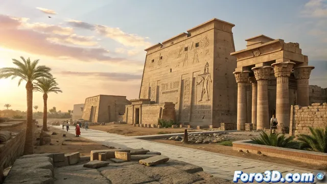Descubren el Palacio del Sol de Ramsés II en Kom Ombo: recreación en Houdini