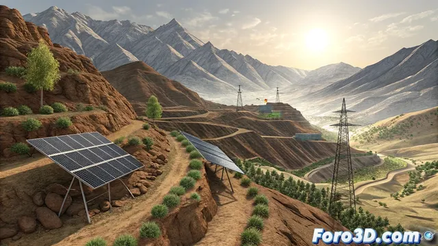 paneles solares en altura en india recreacion en blender