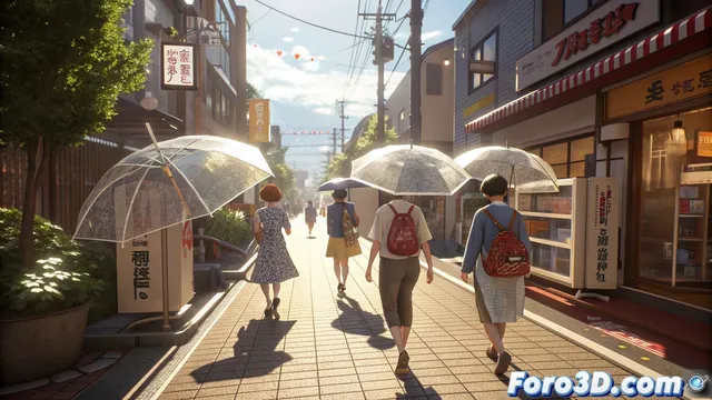 Recreación de la escena de paraguas urbanos japoneses en 3ds Max