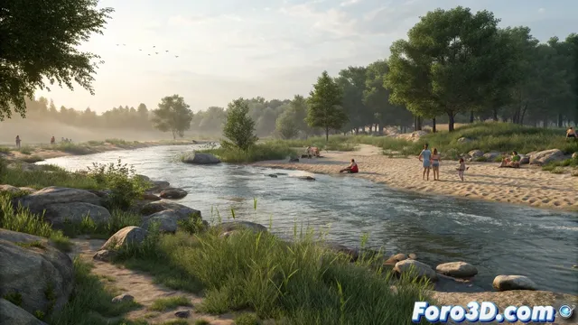 Playas fluviales en 3D simulando los ríos de León con Blender