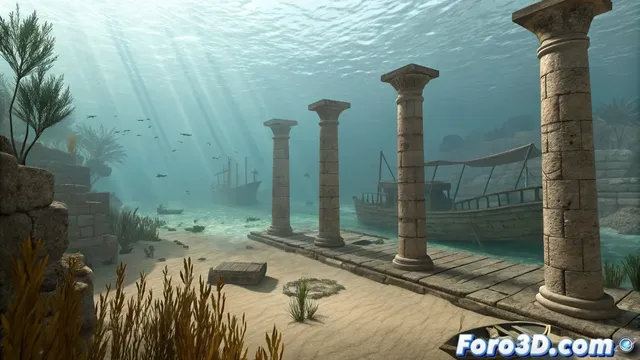 Recreación en MotionBuilder del puerto sumergido que podría conducir a la tumba de Cleopatra