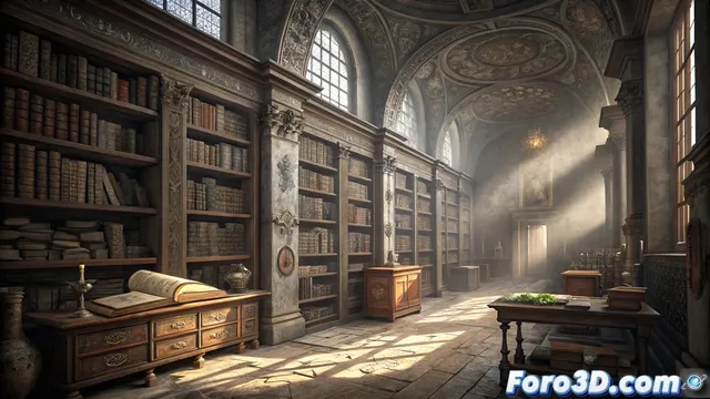 Recreacion de la biblioteca oculta del Vaticano en Cinema 4D
