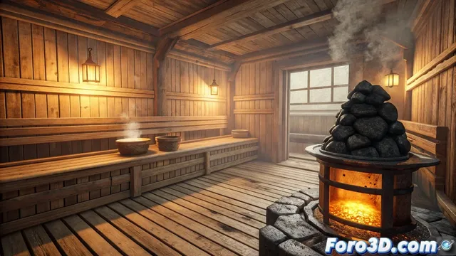 Recreación en Blender de la sauna finlandesa