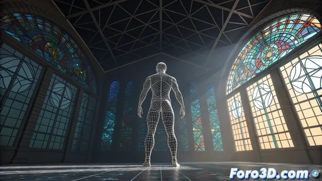 Representar personas realistas y vidrieras en interiores comerciales