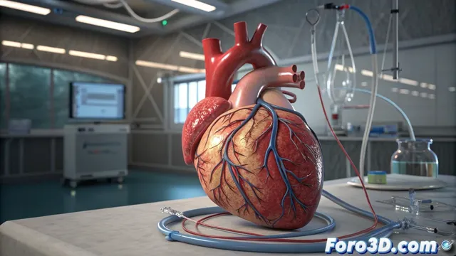 Simulación 3D de órganos conectados fuera del cuerpo para visualización médica