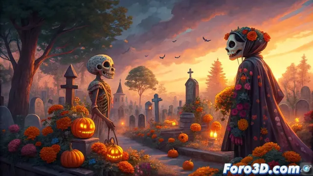 Enfrentamiento animado entre Halloween y el Día de Muertos
