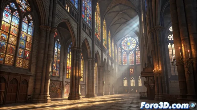 Las vidrieras de la Catedral de Leon representando el arte gotico en Blender