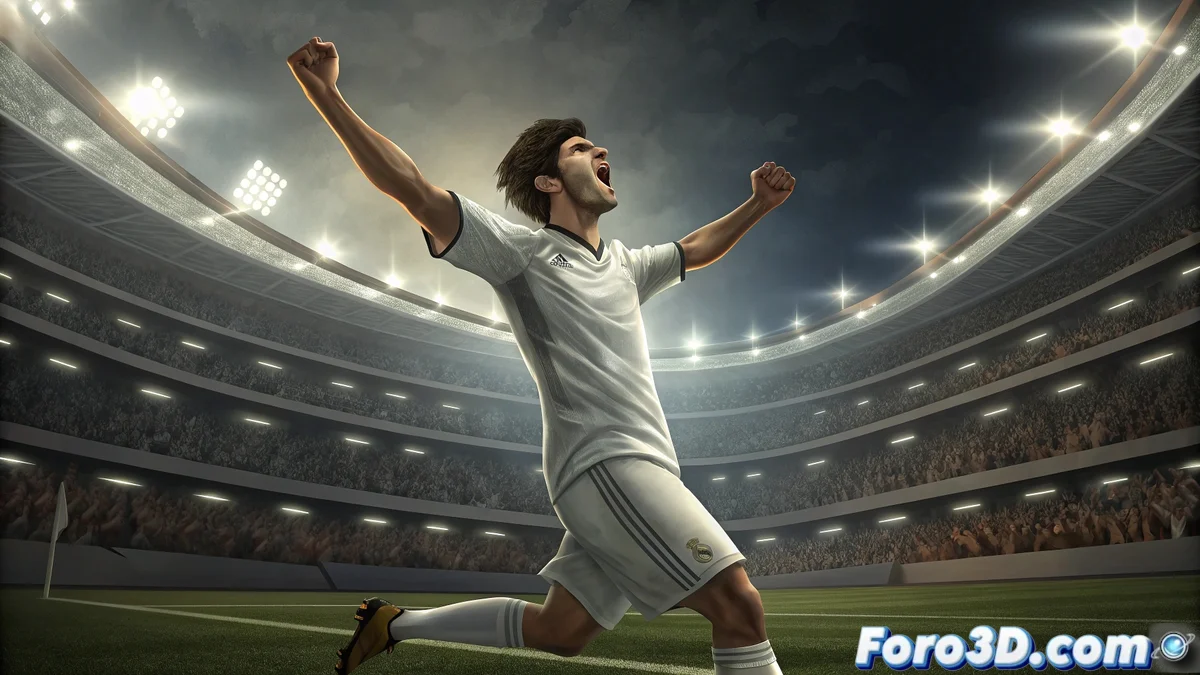 Álvaro Carreras celebrando su gol frente al Valencia en el Santiago Bernabéu con el marcador mostrando 4-0