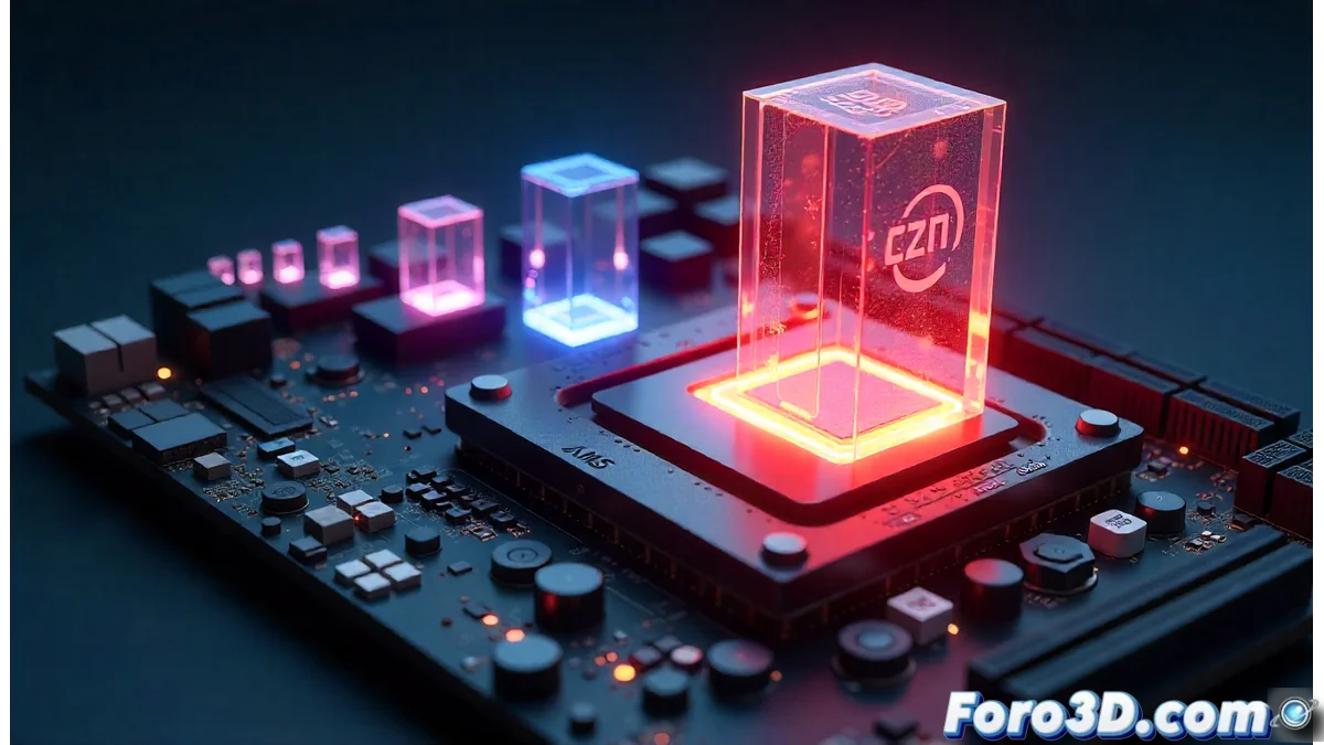 Comparativa visual entre CPU AMD Zen 6 y placa base AM5 mostrando compatibilidad de socket y arquitectura de conexiones.
