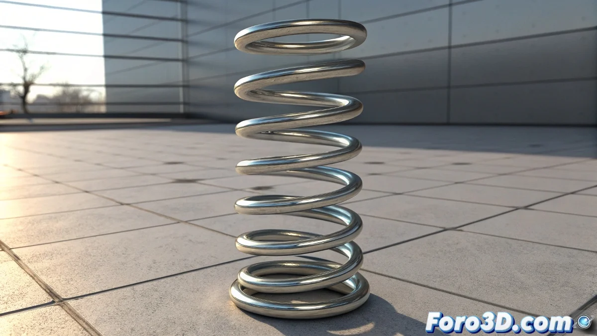 Animación de muelle en 3ds Max mostrando compresión y expansión realista con diferentes métodos de control y parámetros de dinámicas ajustados