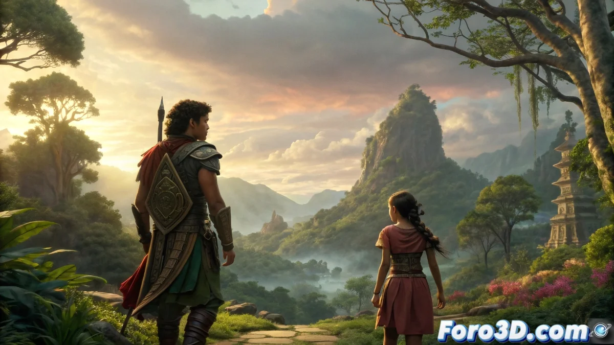 Portada artística de Monochrome Mobius mostrando a Oshtor y Shunya en el mundo fantástico de Arva Shulan con elementos visuales estilo JRPG