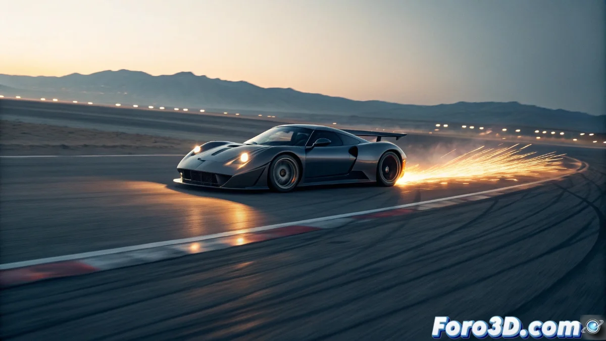 Hiperdeportivo eléctrico Aspark Owl en pista de carreras con iluminación dinámica que resalta su diseño aerodinámico y tecnología avanzada