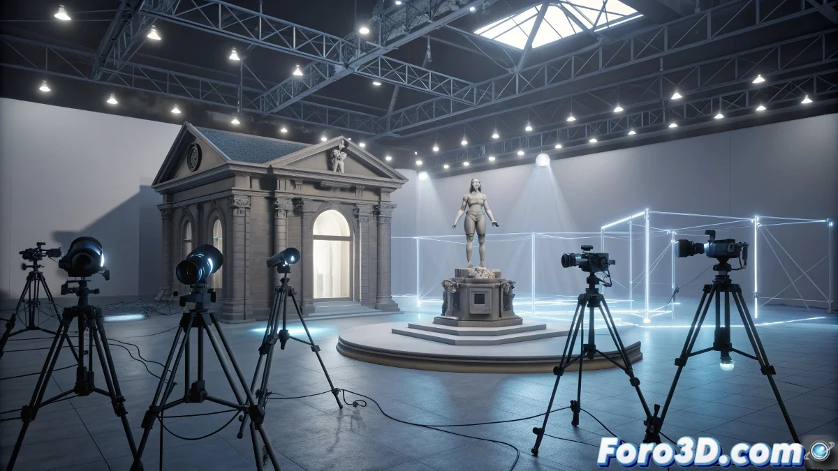 Interfaz de Atlux λ 2 en Unreal Engine 5 mostrando la pestaña Capture con vistas múltiples de un objeto 3D siendo escaneado virtualmente y los datos de nube de puntos resultantes.
