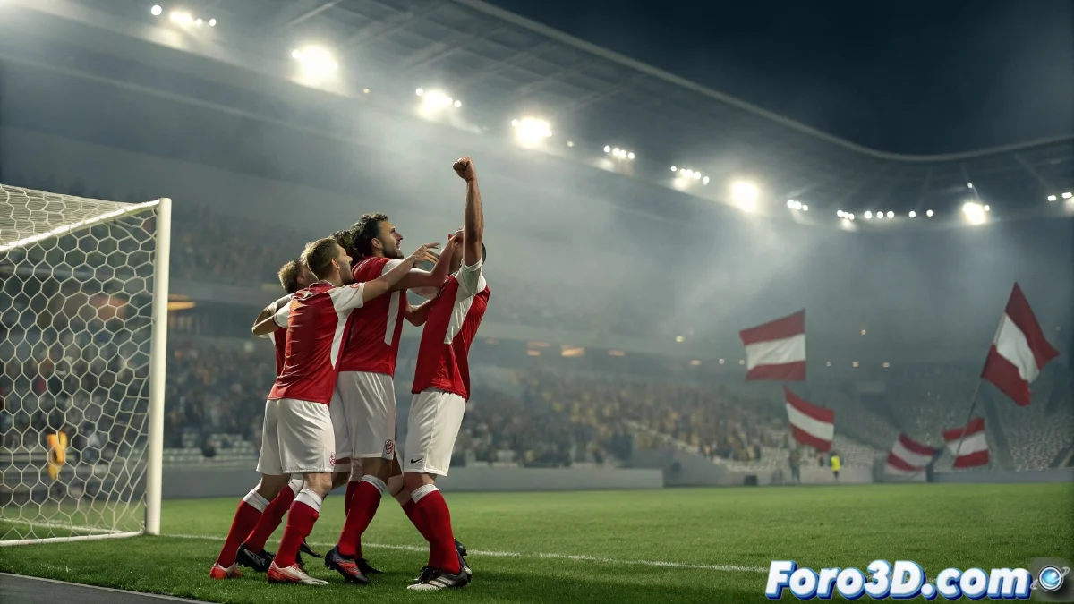 Celebración del equipo austriaco tras anotar un gol durante el partido de clasificación mundialista contra Chipre