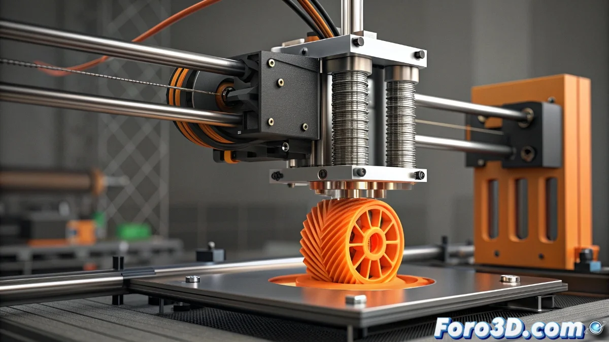 Cabezal de impresión 3D Bambu Lab H2C mostrando el sistema de purga inteligente en acción durante una impresión, con filamento depositándose limpiamente en la bandeja.