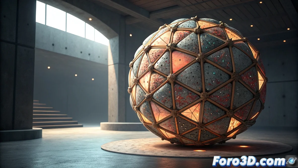 Render en Blender 5 EEVEE mostrando materiales Principled BSDF v2 aplicados a un objeto con efectos volumétricos y sombras naturales en tiempo real.