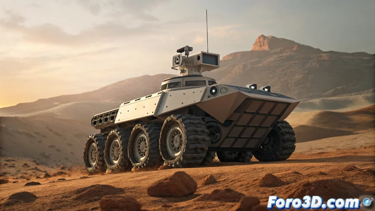 Prototipo de vehículo terrestre autónomo de Boeing con componentes fabricados mediante impresión 3D, mostrando detalles estructurales complejos y sensores integrados