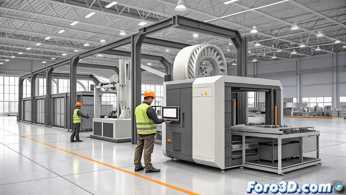 Nueva instalación de Caracol en Austin con impresoras 3D de gran formato fabricando componentes industriales, en un entorno tecnológico y organizado.
