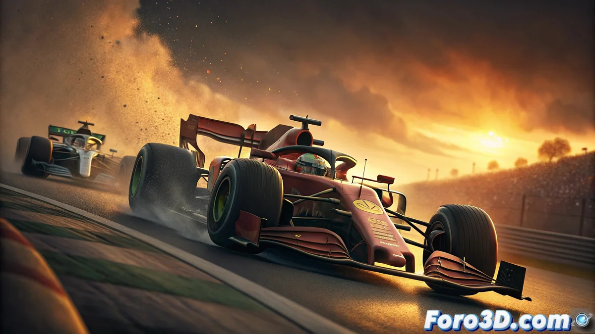 Carlos Sainz en su Ferrari siendo perseguido de cerca por Lewis Hamilton en Mercedes durante el Gran Premio, mostrando la tensión competitiva en pista