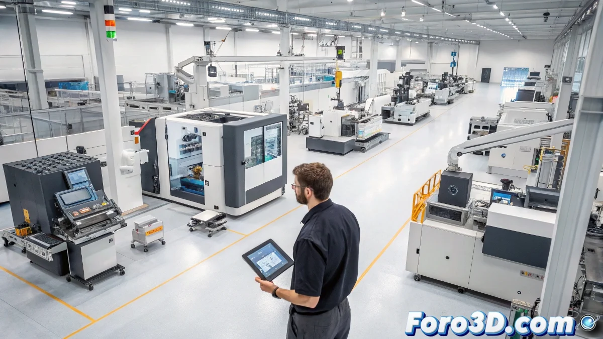 Equipo de ingenieros analizando datos de fabricación en pantallas digitales con gráficos 3D, mostrando el proceso de optimización industrial.