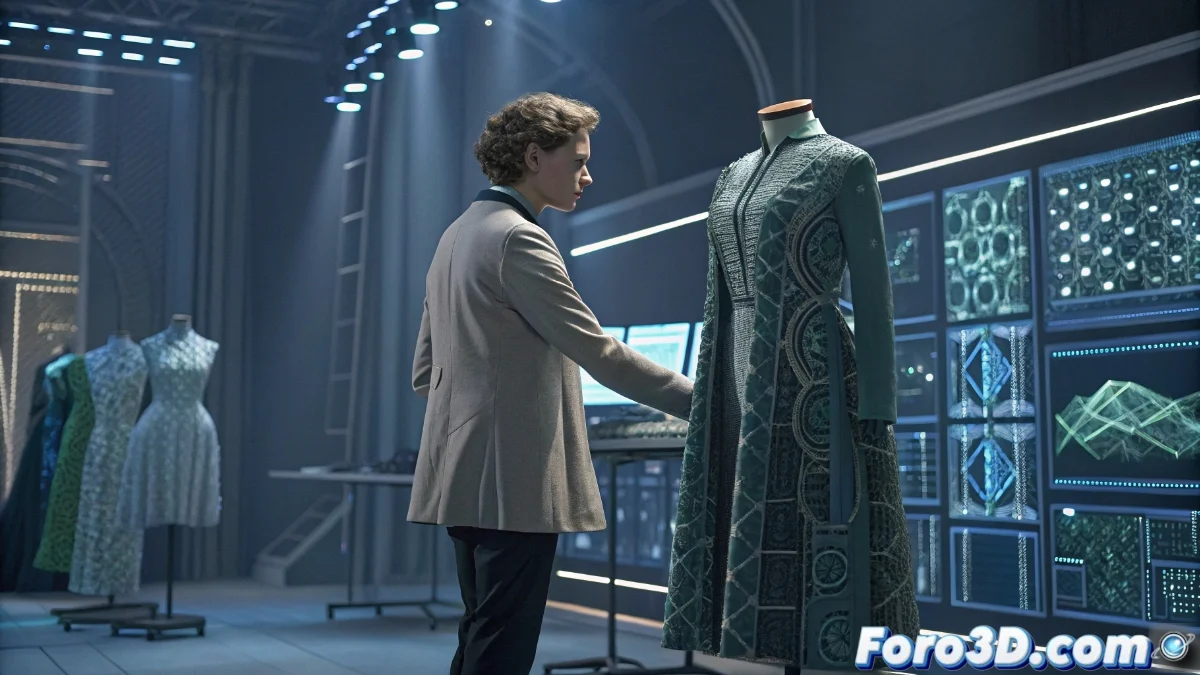 Interfaz de Marvelous Designer 2025.2 mostrando herramientas de simulación de telas en tiempo real con prendas virtuales interactuando con diferentes materiales