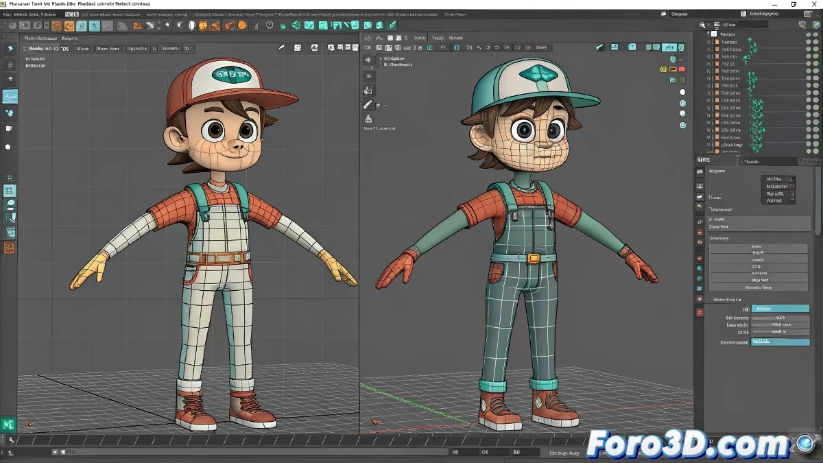Captura de pantalla de Maya mostrando la función Paste Flip Animation en acción con dos personajes espejados