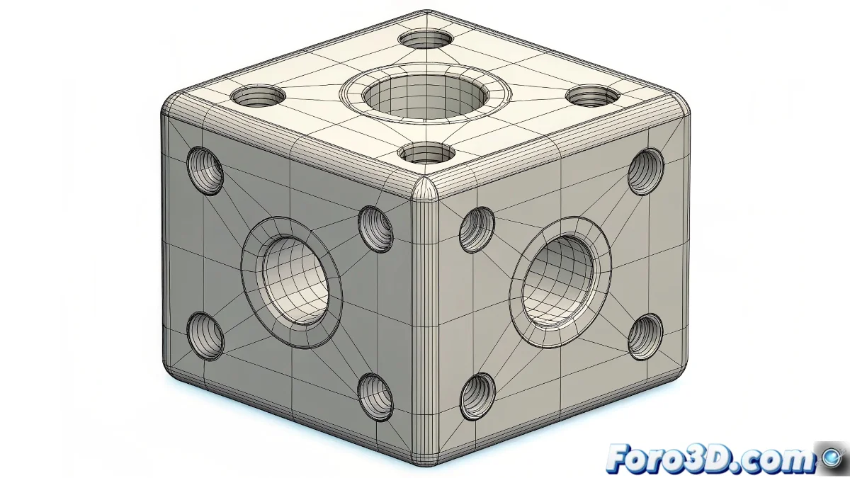 Comparativa visual mostrando cubo poligonal con huecos después del suavizado versus cubo con topología correcta y suavizado perfecto en Maya.