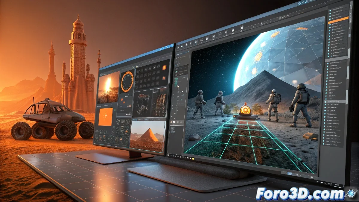 Collage comparativo mostrando interfaces de Blender, Maya, 3ds Max y ZBrush con ejemplos de modelado poligonal, esculpido orgánico y herramientas de retopología.