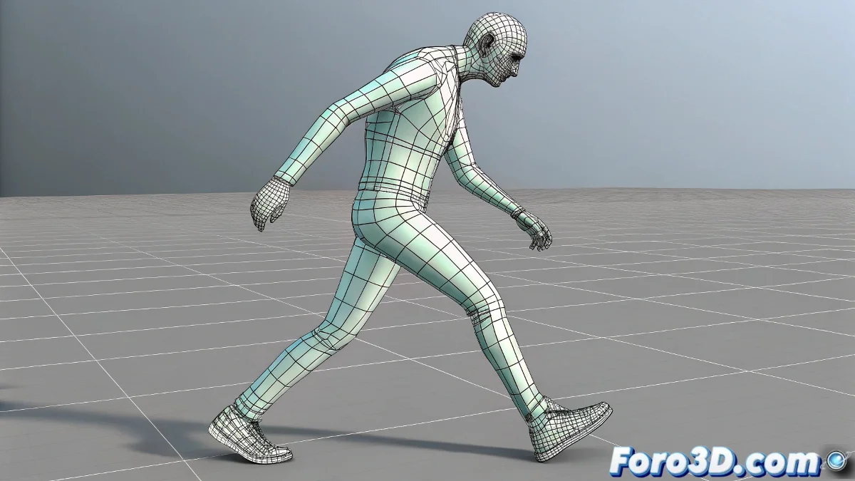Vista de la interfaz de Motion Flow en 3ds Max mostrando la correccion de la posicion de los pies de un biped para eliminar flotacion sobre el suelo.