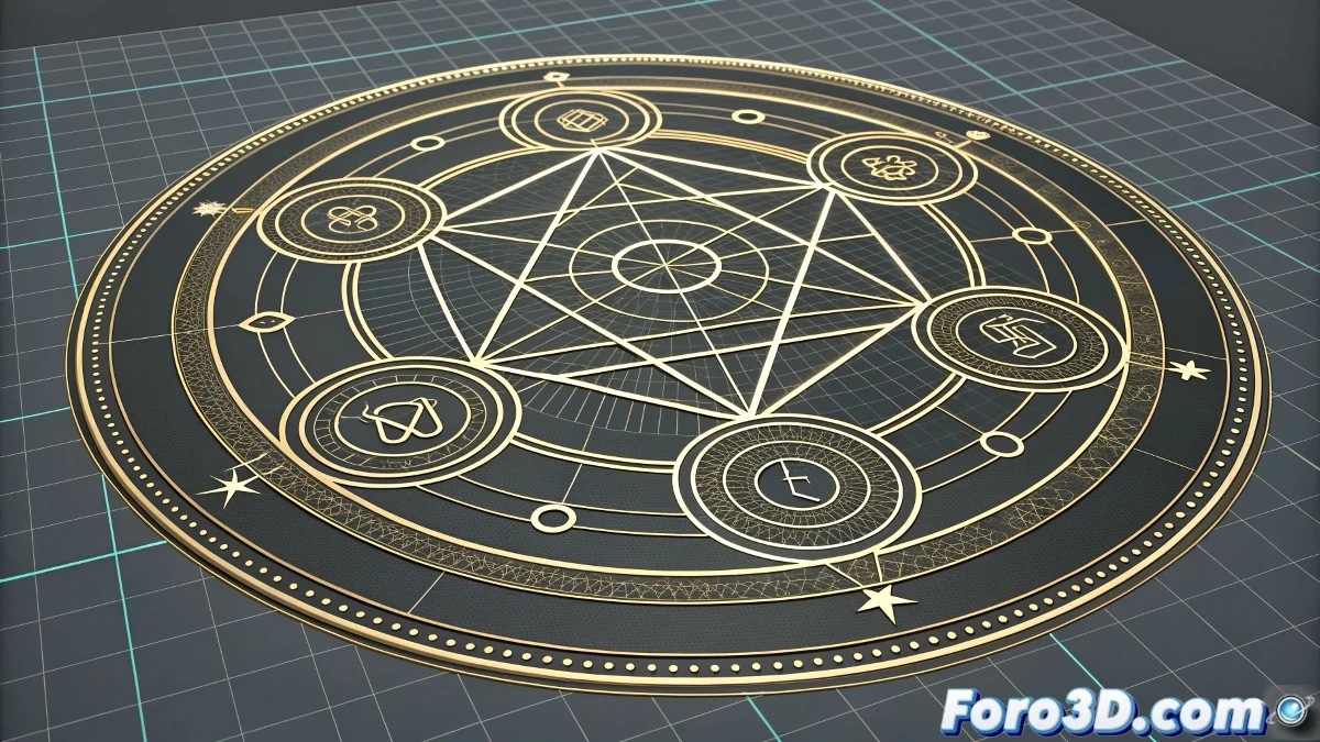 Sello mágico circular en expansión en After Effects con efectos de energía y partículas para escena de defensa tipo Final Fantasy