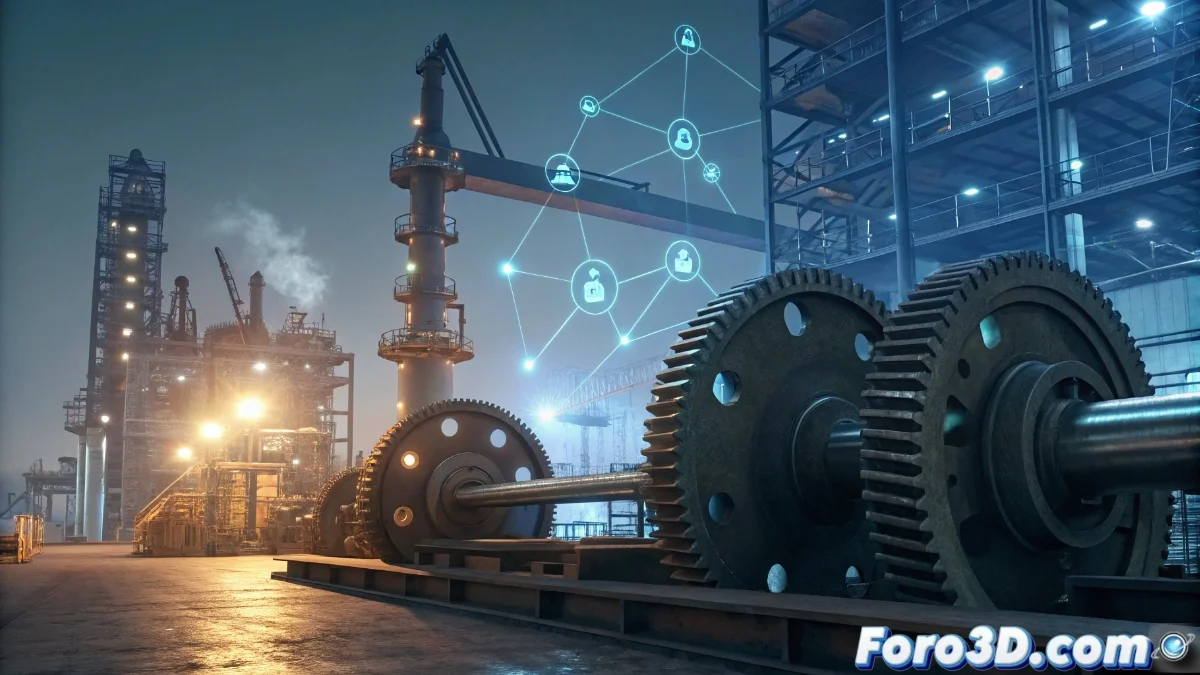 Consorcio de empresas tecnológicas supervisando proceso de fabricación aditiva con impresoras 3D industriales en planta de producción energética