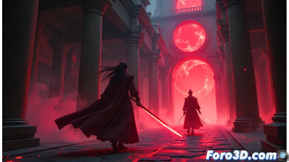 Ilustración del Castillo Infinito de Demon Slayer con personajes clave en escenas de batalla épicas, mostrando el estilo visual distintivo de Ufotable