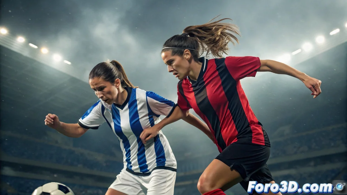 Jugadoras de Real Sociedad y Athletic Club compitiendo por el balón en el estadio de Anoeta durante el derbi femenino
