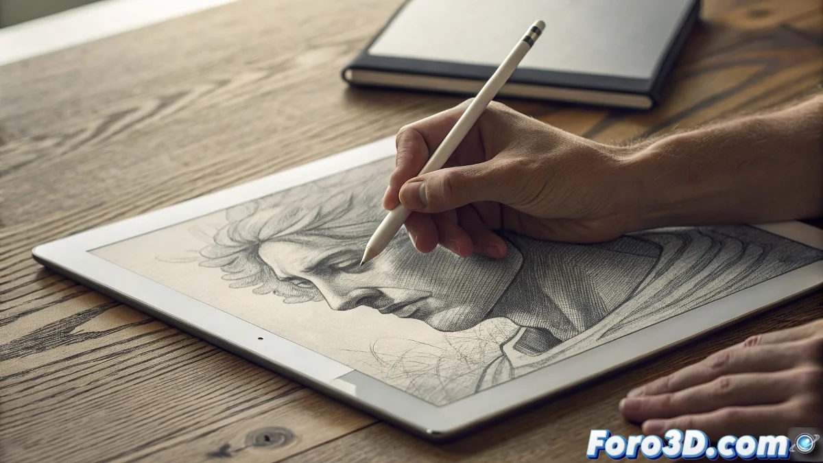 Artista dibujando boceto digital con tableta XP-Pen Deco 640, mostrando proceso de sombreado tradicional en software como Krita o Clip Studio Paint.