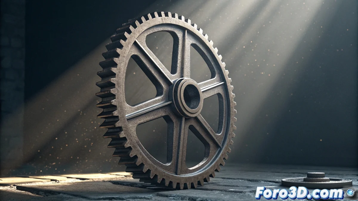 Interfaz de Blender 5 mostrando el panel del modificador Edge Split aplicado a un modelo 3D mecánico, con bordes duros resaltados en rojo y vista previa del shading mejorado.