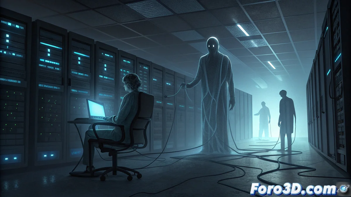 Sala de control de crisis tecnológica con múltiples pantallas mostrando códigos de error en rojo, ingenieros trabajando intensamente en cuartos oscuros iluminados por el resplandor de los monitores, mapas mundiales con zonas afectadas en color rojo intenso.