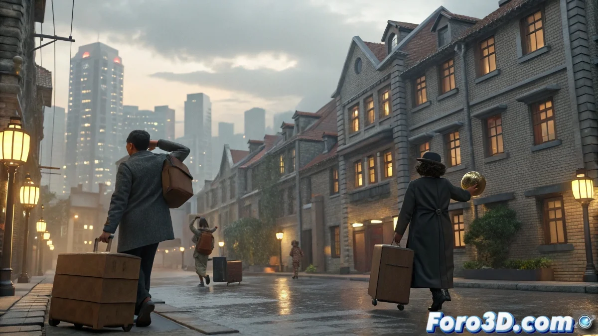 Fachadas de edificios residenciales con maletas de turistas y carteles de alquiler vacacional frente a familias locales buscando vivienda