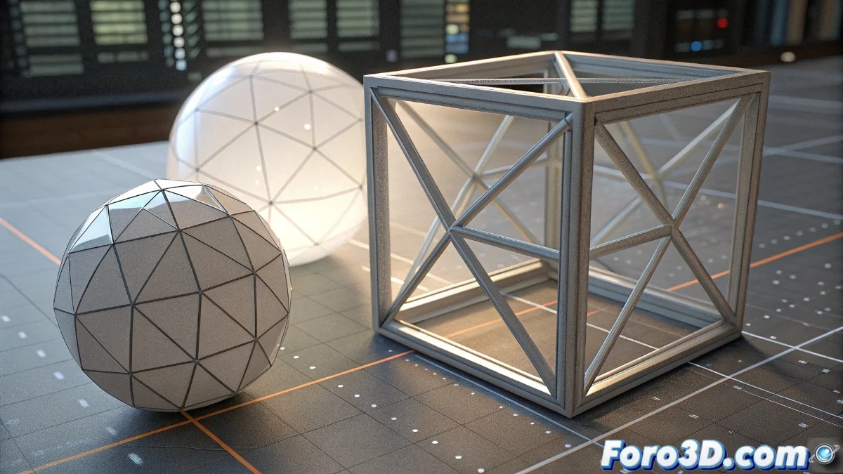 Vista en perspectiva 3D de dos objetos geométricos superpuestos mostrando el resultado de una operación Boolean de resta en Blender 5, con el panel de modificadores visible al lado derecho.