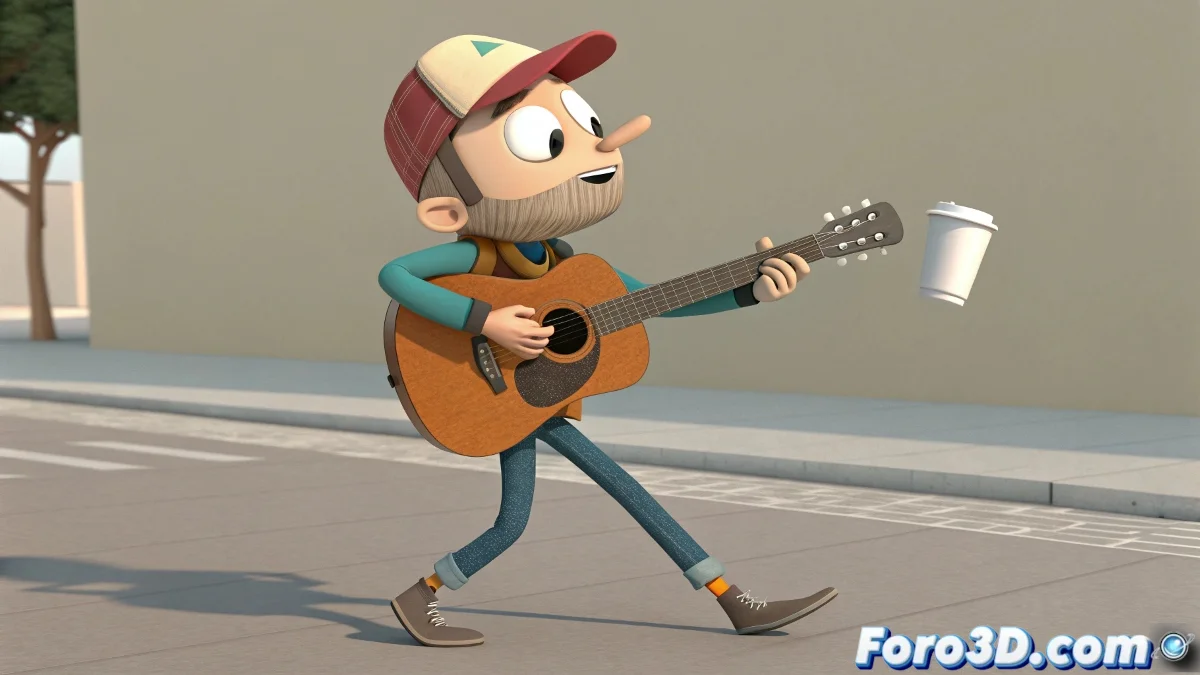 Personaje 3D interactuando con multiple objetos mostrando constraints, locators y animacion de weights para transiciones suaves.
