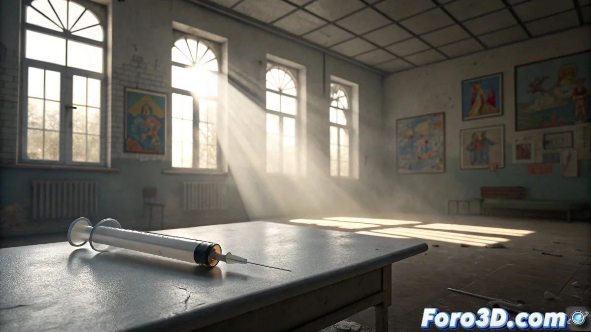 Gráfico que muestra la disminución progresiva de las tasas de vacunación infantil a nivel mundial junto a imágenes de niños en centros de salud