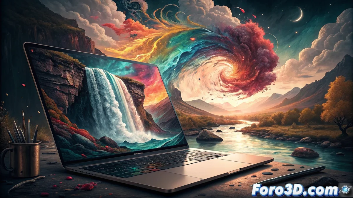 Interfaz de Rebelle 8 mostrando los nuevos pinceles de cerdas y efectos RealShader en una pintura digital que simula óleo tradicional.