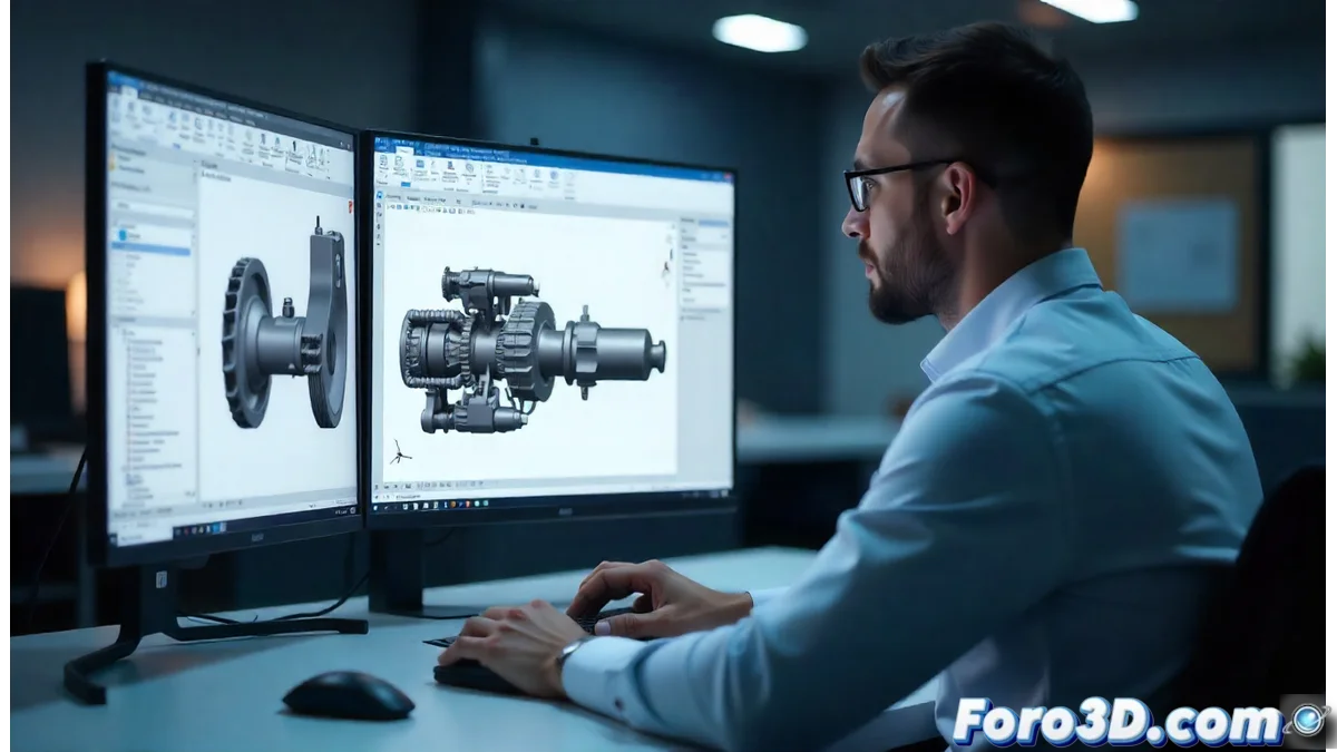 Interfaz de Autodesk Inventor 2025 mostrando modelado paramétrico avanzado, ensamblaje complejo y herramientas de simulación integradas, con panel de colaboración en la nube visible.