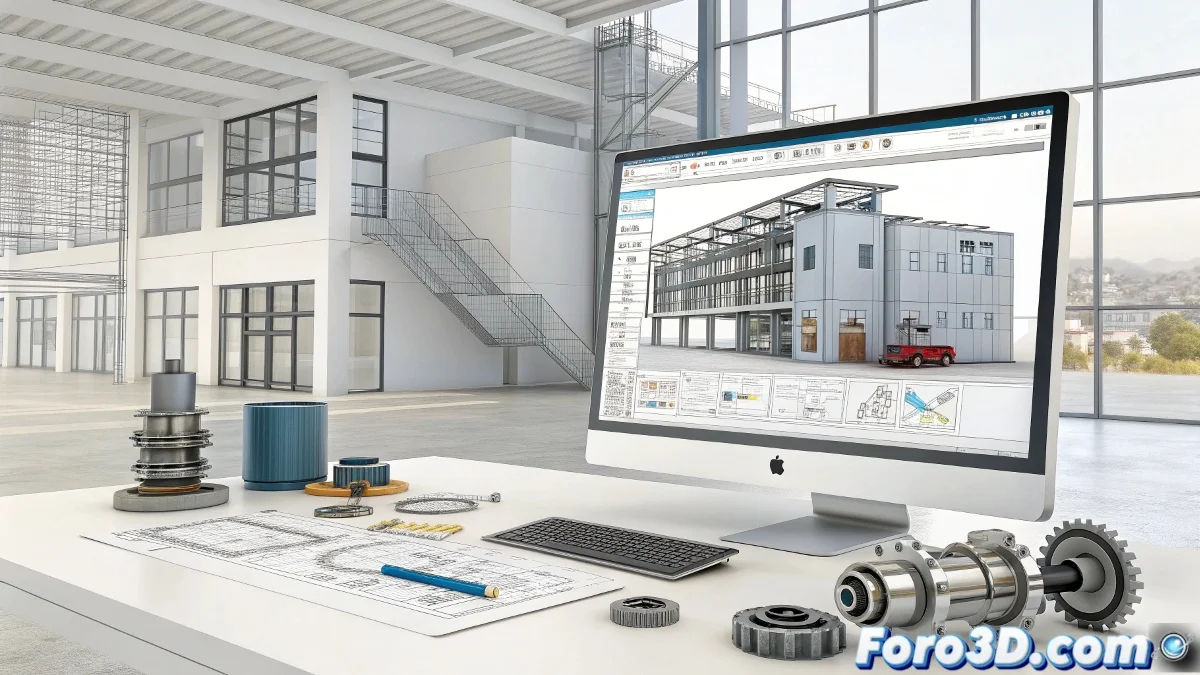 Interfaz de BricsCAD V24 mostrando modelo BIM con herramientas de IA activas, panel de colaboración en la nube y workspace de diseño mecánico integrado.