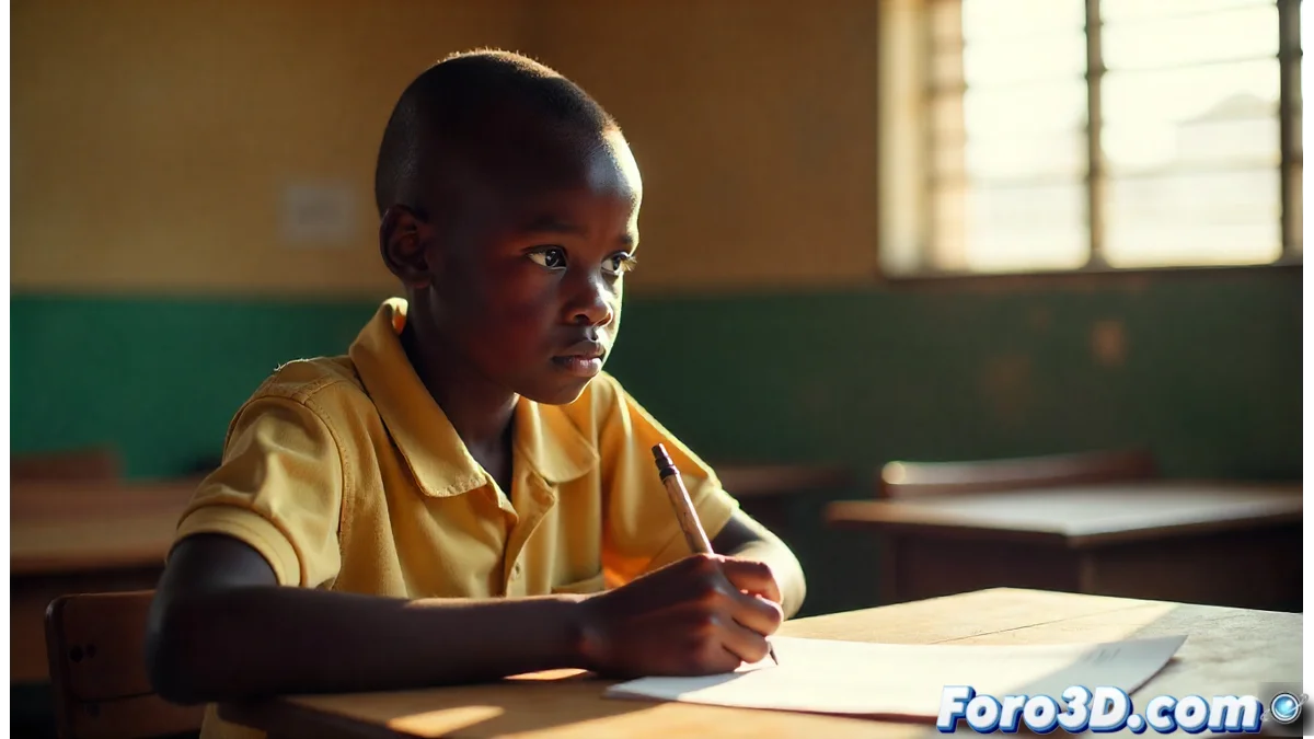 Portada del libro Shadows Into Light mostrando siluetas de niños africanos con fondos de atardecer y elementos simbólicos de transformación