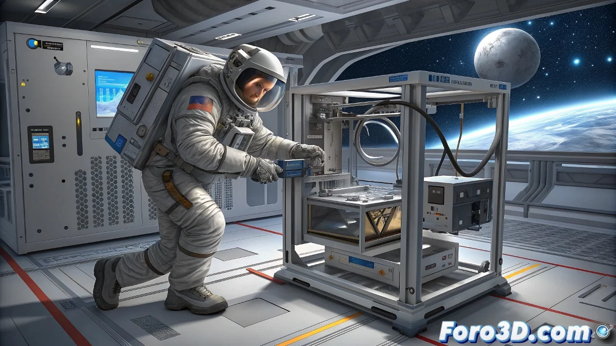 Impresora 3D de metal Metal3D de Airbus en módulo de la Estación Espacial Internacional fabricando una pieza de repuesto en condiciones de microgravedad